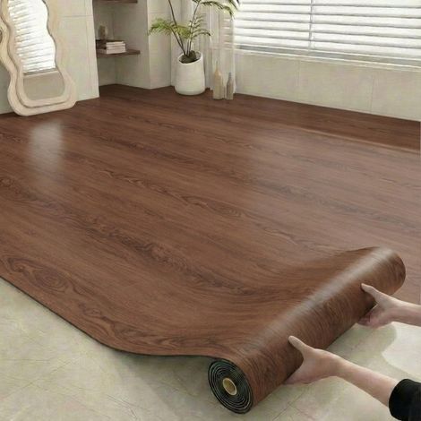 Self-adhesive wood grain vinyl roll flooring, 40cm wide x 5m long, waterproof and wear-resistant, suitable for any room, DIY flooring installation. (1/5)