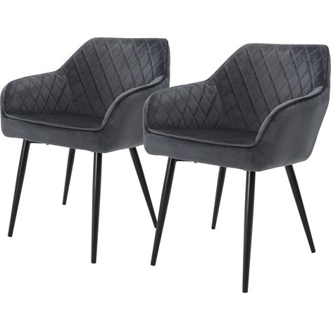 ML-Design Set di 2 Sedie da Sala da Pranzo con Braccioli e Schienale Rivestimento in Velluto Antracite Sedia da Cucina Imbottita con Gambe in Acciaio Poltrona per Soggiorno Salotto Design Elegante (1/5)
