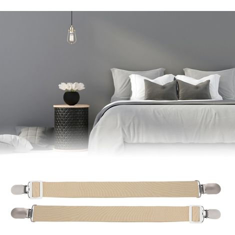 2Pcs Tendeur pour drap housse mult-usage en nylon acier inoxydable avec sangle élastique antiglisse (Khaki) (1/4)