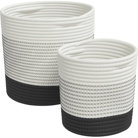 Paniers de rangement 2 pcs blanc et noir coton