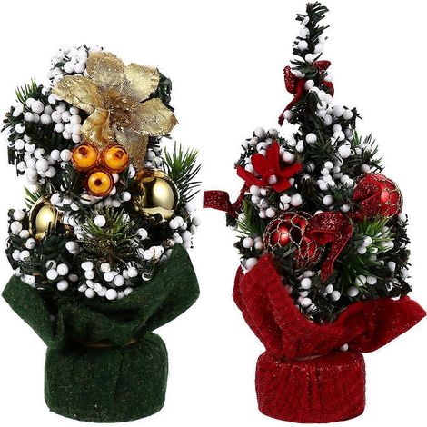 Lot de 2 mini sapins de Noël artificiels, décorations de bureau pour Noël-18X10CM (1/3)