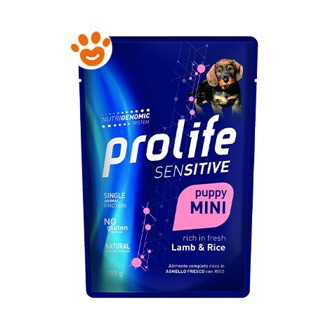 Prolife Dog Sensitive Puppy Mini Agnello e Riso - Prolife Dog Sensitive Puppy Mini Agnello e Riso - Bustina Da 100 Gr (1/4)