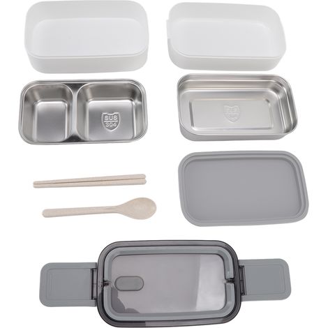 Boîte Bento Inox 304 Micro-ondable Compartimentée avec Couverts pour Déjeuner au Bureau Adulte (1/5)