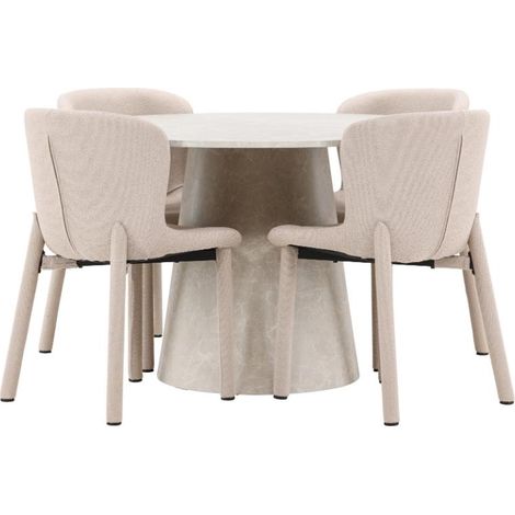 Lanzo ensemble pour salle à manger table Ø120cm et 4 chaises beige. (1/5)
