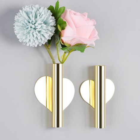 2-Piece Flower Pot Set, Gold Wall-Mounted Vase, Modern Indoor Decorative Pots for Background Wall, Living Room and Bedroom Decoration (10.8 x 1.9 CM) (1/4)