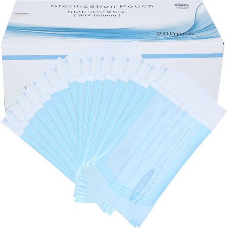 Ortviai Sachets Dentaires Autofermants en PVC Bleu Transparent pour Stérilisation – 200 pièces, 90 x 165 mm