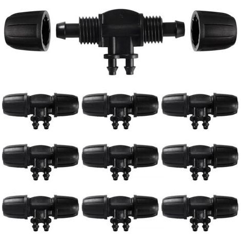 10 raccords en T à embouts cannelés, raccord de tuyau d'irrigation 4 voies pour tuyaux de 8/12 mm à 4/7 mm, connexion d'irrigation goutte à goutte 4 voies pour jardin et pelouse (1/5)