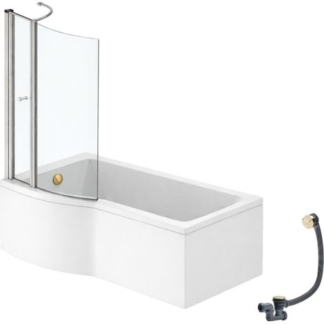 Pack baignoire bain douche 150 x 80 cm gauche IDEAL STANDARD Connect Air + tablier + pare bain avec volet + vidage Doré
