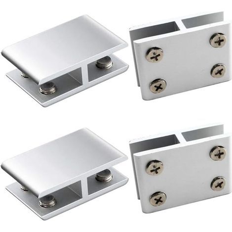 Lot De 4 Pince À Verre Clips A Verre En Alliage D'Aluminium Pour Fixation De Verre Sur Les Deux Côtés De Douche Tables Panneaux, Pince Verre Ajustable De 10 À 12Mm D'Épaisseur, 180 Degrés (1/4)