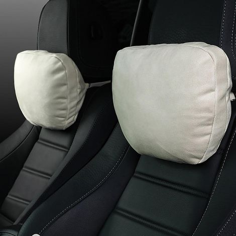 Lot de 2 coussins d'appui-tête pour voiture en suédine et polyester végétal, réglables (1/5)