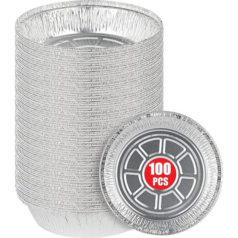 100 pezzi di vassoi rotondi in alluminio da 18 cm, vassoi monouso da 720 ml per arrosti, contenitori per alimenti in alluminio per cottura, porzioni, cibo da asporto e catering.