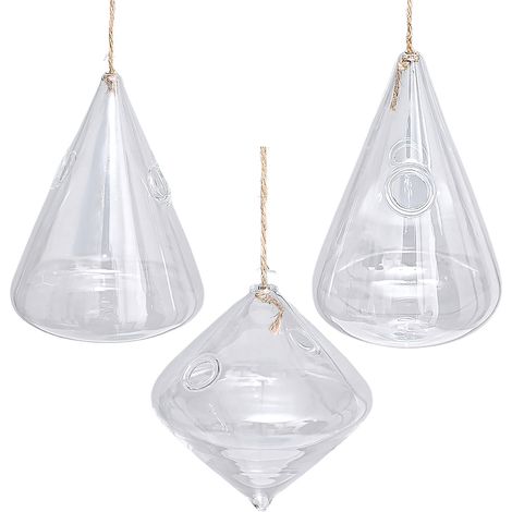 Ensemble de 3 Vases Hydroponiques Géométriques en Verre Suspendus - Décor mural moderne pour plantes (1/5)