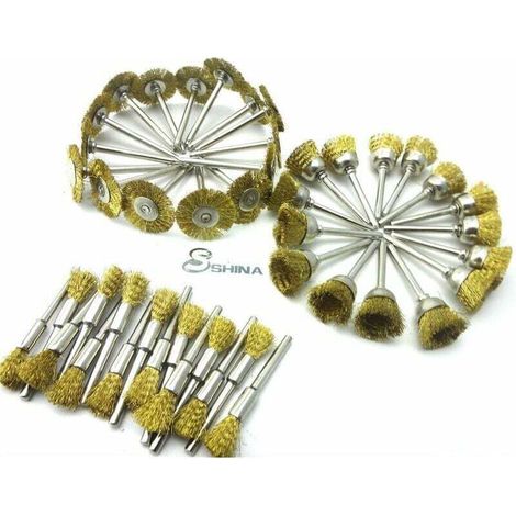 Dremel – Set de 45 brosses en laiton et acier – 15 brosses pot, 15 brosses ponçage, 15 pinceaux – Tige 3,17 mm pour polissage surfaces variées (1/4)
