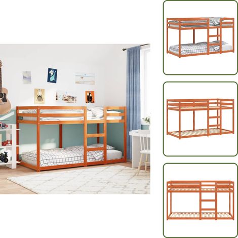The Living Store Lit superposé sans matelas cire marron 90x190 cm pin massif - Lit Superpose - Lit Enfant - Lit Bois - Lit Pin - Meuble Chambre Enfant