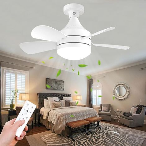 Ventilateur de plafond avec lumière silencieux, 45 cm blanc, télécommande incluse – Lampe plafonnier moderne (1/5)