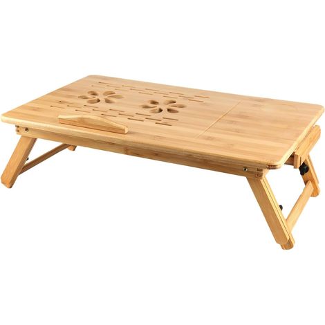 1 Plateau de lit,Table pliante en bambou,Angle réglable,Support métal,Tiroir de rangement,Lecture et ordinateur
