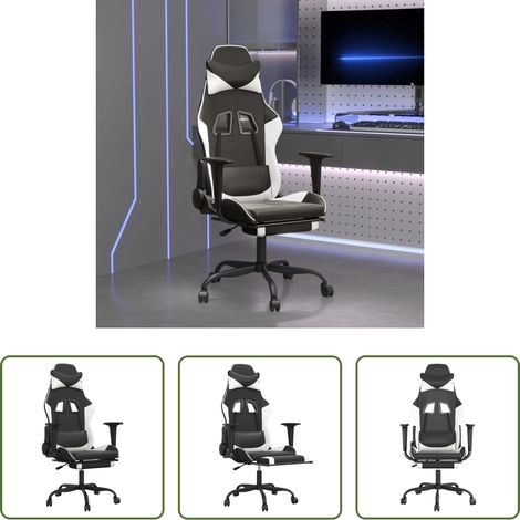 Massagestuhl -  Gaming-Stuhl mit Massage & Fußstütze Schwarz & Weiß Kunstleder (1/5)