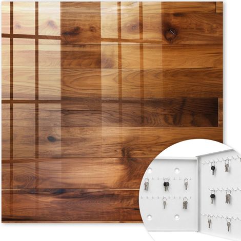 Armoire à clés - (30 cm x 30 cm) - Boîte à clés murale - Coffret de rangement pour clés - Couleur blanche - Ouverture vers la droite - Pour maison et bureau - planches de bois (1/5)