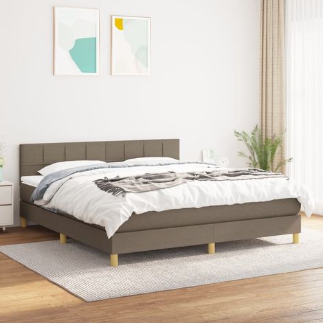 Lit à sommier tapissier avec matelas Taupe 160x200 Tissu 2 (1/5)