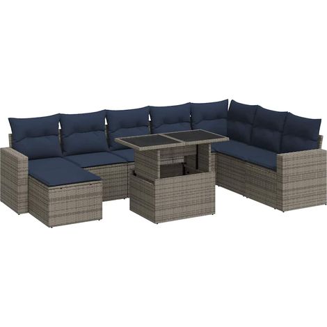 vidaXL Set Divano da Giardino 9pz con Cuscini Grigio Polyrattan Acacia (1/5)