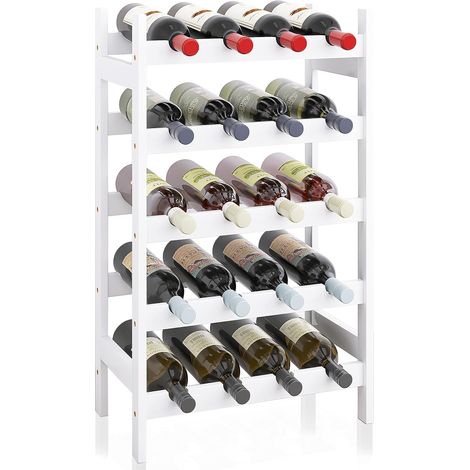 Étagère à vin en Bambou, Support d'affichage de 20 Bouteilles, étagères de Rangement sur Pied à 5 Niveaux pour Cuisine, Garde-Manger, Cave, Bar (Blanc) (1/5)