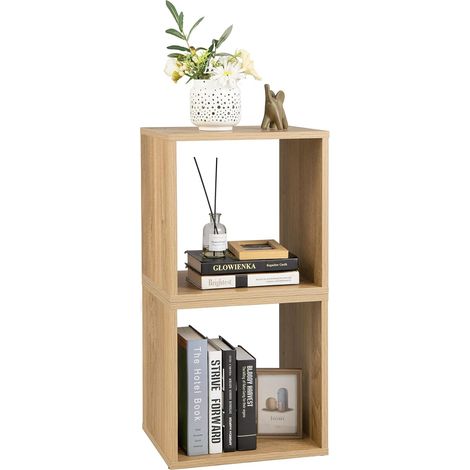 Costway – Lot de 2 bibliothèques en cube 38x33x77cm – Bois épais durable – Dispositif anti-basculement – Utilisation empilable ou séparée (1/5)