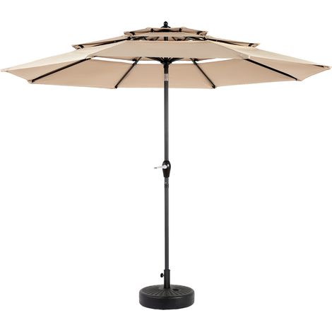 Parasol en aluminium 3 tiers 3m, inclinaison automatique, kaki (pied non inclus) (1/5)
