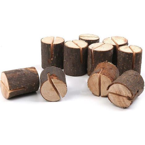 10 Stück rustikale Tischkartenhalter aus Holzstumpf, Nummern, Namen, Menükarten, Bilder