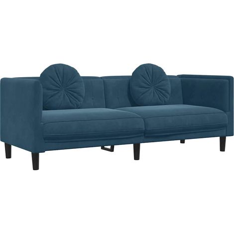 Canapé  Sofa avec coussins 3 places bleu velours (1/5)