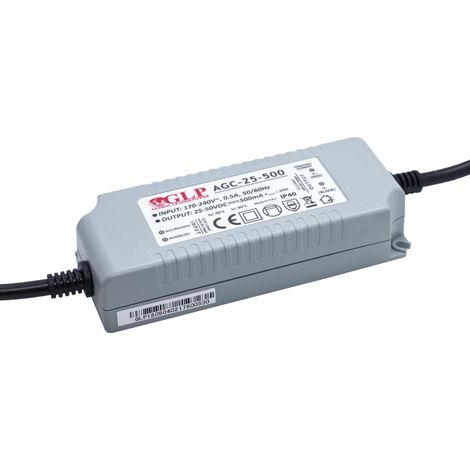 AGC-25-500: GLP: alimentatore 500mA/25-50Vdc, CC, IP40, custodia in plastica