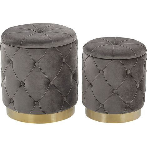 Set of 2 Storage Pouffes PUEBLO Velvet Grey