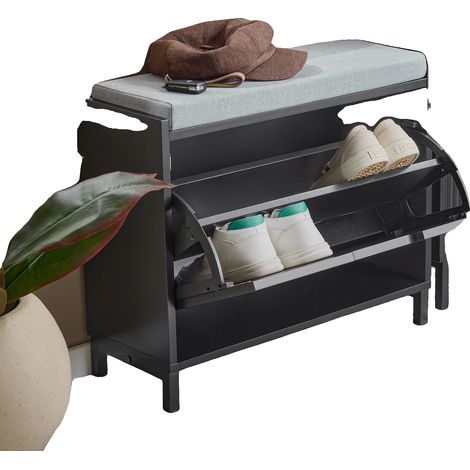 Rangement à chaussures, Design gain de place, Assise polyvalente, noir (1/2)