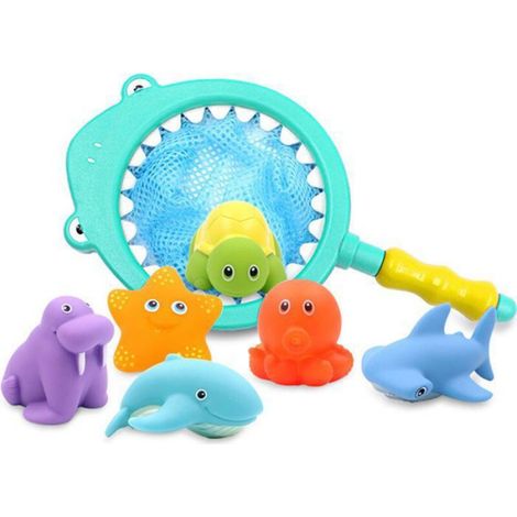7 pièces jouets de bain, jouets de baignoire enfants, jouets de baignoire avec filet de pêche, Ensoleillé