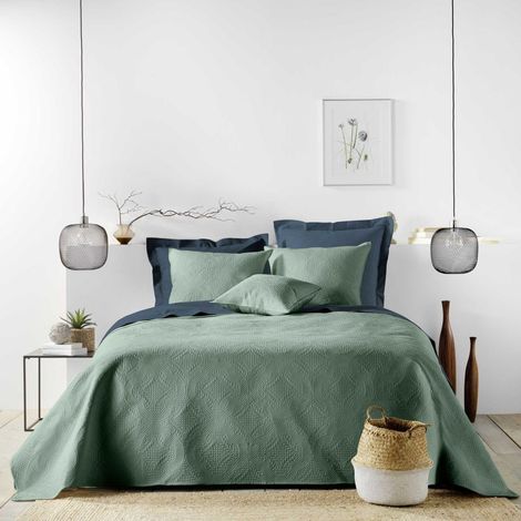 Couvre-Lit & 2 Housses de Coussin "Romane" 220x240cm Vert Cèdre