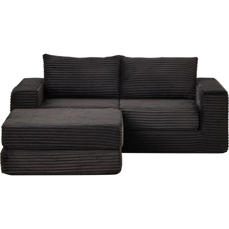 Sofá cama modular de pana negra con 2 cojines y reposapiés extraíble (1/5)