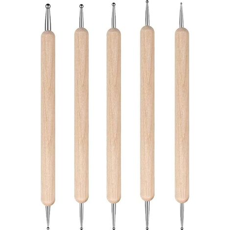 Stylets À Bille en Bois, 5 Pièces Stylets À Double Tête Outils de Traçage Et de Pointillage Pins À Indentation en Acier Inoxydable, pour Peinture Et Le Gaufrage, Poterie Et L'Artisanat en Argile