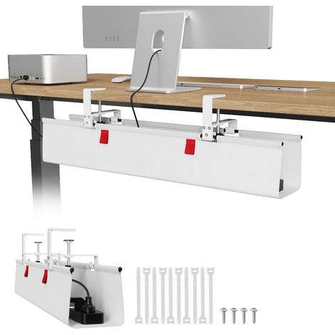 Plateau de gestion des câbles sous le bureau, 71,1 cm, sans perçage, pour la gestion des fils, organiseur de cordons à pince/vis, panier de câbles en tissu imperméable robuste pour bureau et (1/5)