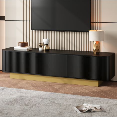 TV-Lowboard MDF & Holzwerkstoff Schwarz 170 x 40,5 x 47 cm, 3 Türen, verstellbarer Einlegeboden, Kabelmanagement (1/5)