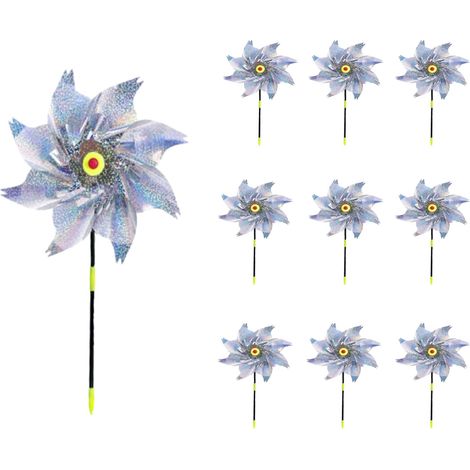 Reflektierende Windmühlen, glänzende Windmühlen, geeignet zur Gartendekoration sowie für Gemüsegärten, Terrassen und Balkone. (Silber, 10er-Packung) (1/5)