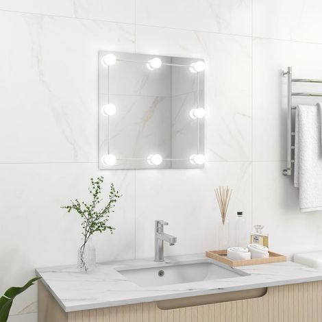 Miroir mural avec lampes LED, Miroir de maquillage, Miroir suspendu pour Vanité, Salle de Bain, Salon Chambre Carré Verre KIM7300 (1/5)