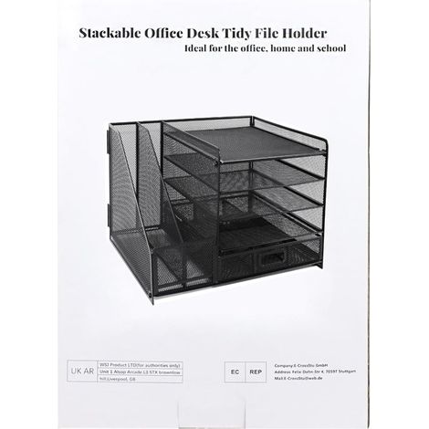 Organiseur de bureau porte-revues, bac à papier avec tiroir et porte-stylos, bac à courrier pour bureau, école, maison – Noir (1/2)