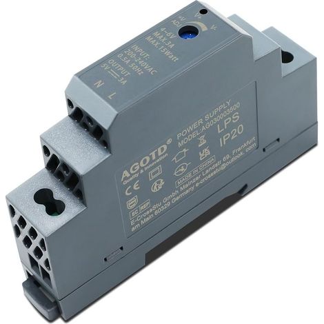 Alimentation pour Rail DIN sortie 5V DC 3A 15W (entrée 200 240V AC 50/60 Hz) Transformateur 5V (1/5)