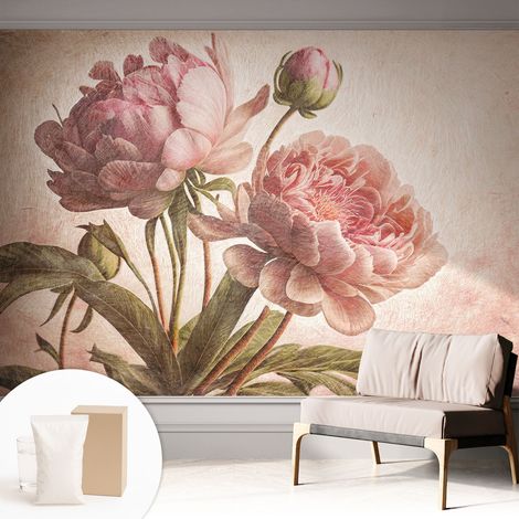 Papier peint intissé à motifs décoratifs pour salon chambre et bureau Décoration murale élégante avec colle Pivoines délicates 312x219 cm (1/5)