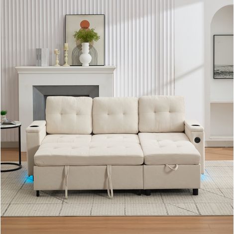 Beiges Eck-Schlafsofa 208 x 146 x 89,5 cm mit Stauraum für kleine Wohnzimmer – MEUBLIV (1/5)