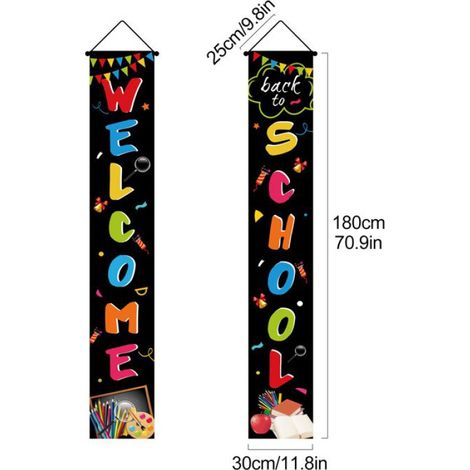 Bannière Bienvenue - Rentrée Scolaire - Tissu Oxford - 30 x 180 cm - Multicolore - 2 Pièces (1/5)