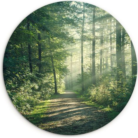 LE TABLEAU Forêt - Chemin - Soleil - Arbres - Vert - Nature Tableau Décoration Murale 30x30 cm (1/5)