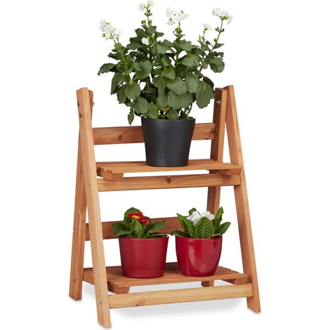 Relaxdays Échelle à fleurs en bois pliable 2 niveaux pour intérieur, env. 51 x 41 x 25 cm, marron