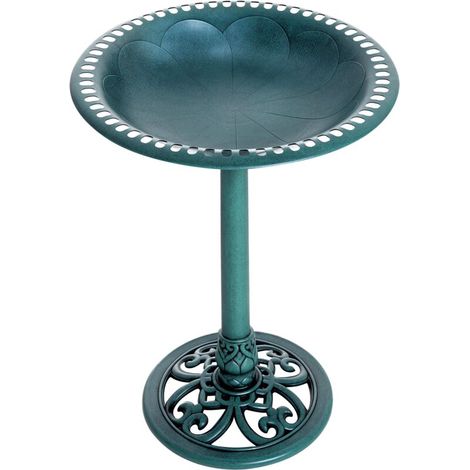 Bain d'oiseaux plateau de diamètre 50cm abreuvoir oiseaux extérieur sur pied hauteur 69,5 cm érugineux (1/5)