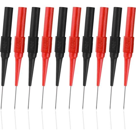 Puntas de prueba para multímetro, 10 unidades, punta de prueba de 0,7 mm, aguja perforadora de aislamiento, cable desmontable con conector banana (rojo + negro).