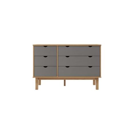 Commode marron et gris 111x43x73,5 bois de pin massif (1/5)